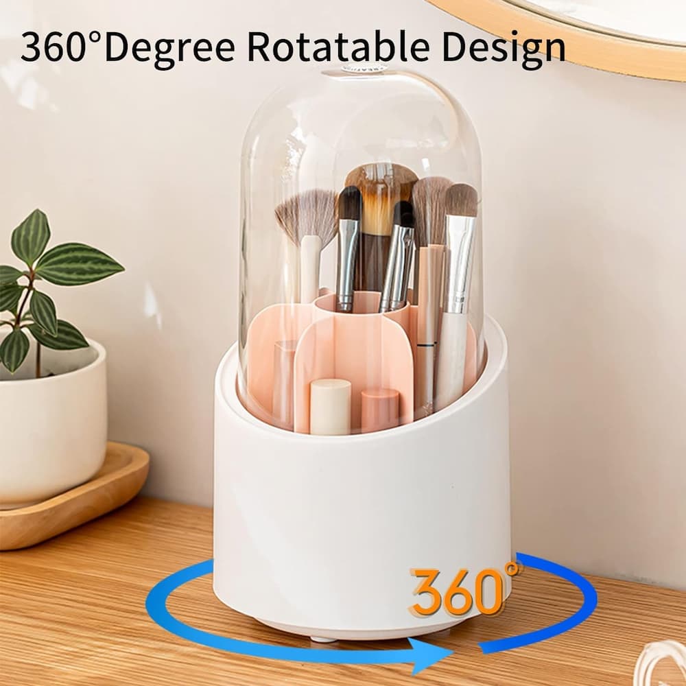 3600-degree-rotating-makeup-brush-holder-with-dustproof-lid-cosmetic-brush-case-countertop-brushes-holder-174295 - FOXMART PK 3600-degree-rotating-makeup-brush-holder-with-dustproof-lid-cosmetic-brush-case-countertop-brushes-holder-174295