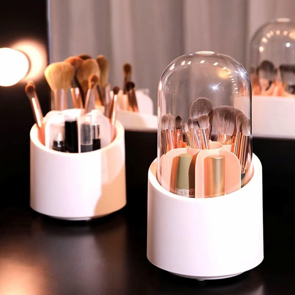 3600-degree-rotating-makeup-brush-holder-with-dustproof-lid-cosmetic-brush-case-countertop-brushes-holder-558493 - FOXMART PK 3600-degree-rotating-makeup-brush-holder-with-dustproof-lid-cosmetic-brush-case-countertop-brushes-holder-558493