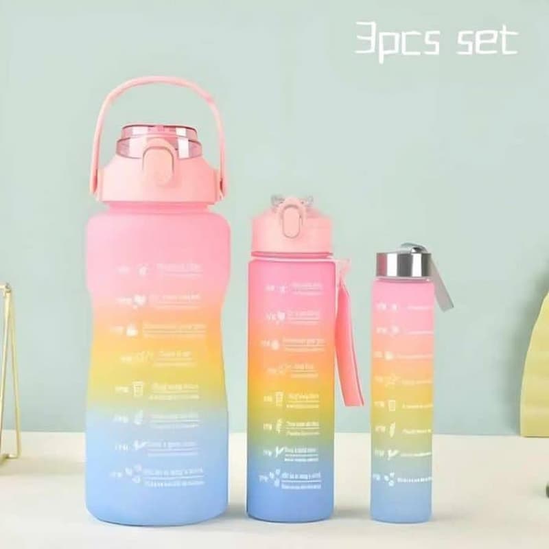 Set of 3 Water Bottles for Sports Gym Office and Home