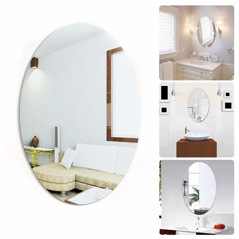 Pack of 2 Oval & Rectangle Shape Flexible Self Adhesive Non-Glass Mirror Sticker, Rectangle Shape Mirror Sticker 200mx300mm