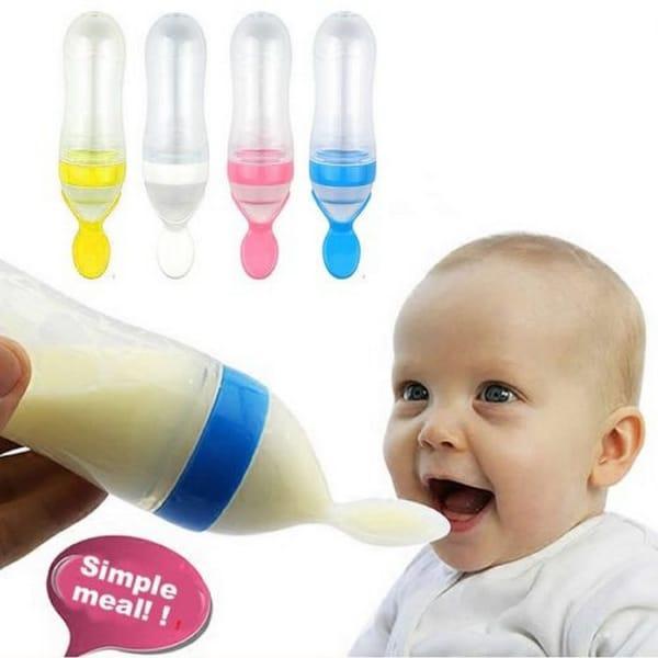 Baby Spoon Feeder Silicone Food Grade Yellow Pink Blue
