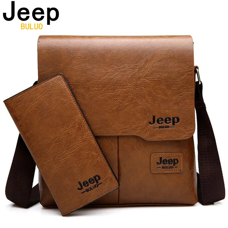 Kit Bolsa Executiva de Couro Transversal Masculina + Carteira JEEP BULUO