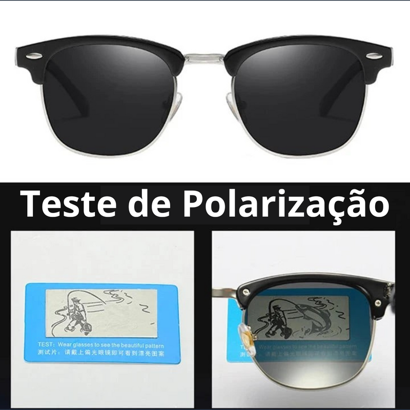 Óculos de Sol Clássico Retrô de Meia Armação Polarizado Unissex UV400